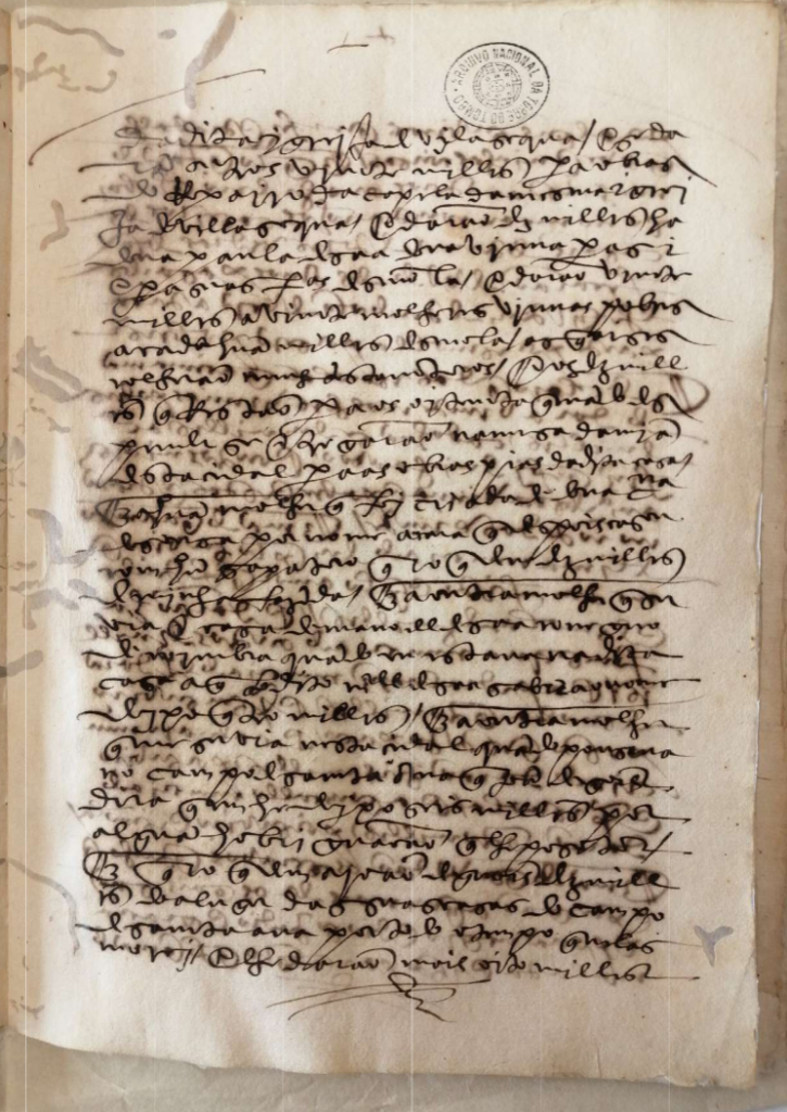 Traslado do testamento de Francisco de Sá em que se deixa à condessa de Linhares, sua irmã, por sua universal herdeira, Testamento, Século XVI. Escrita à época, papel amarelado pela decomposição do tempo.